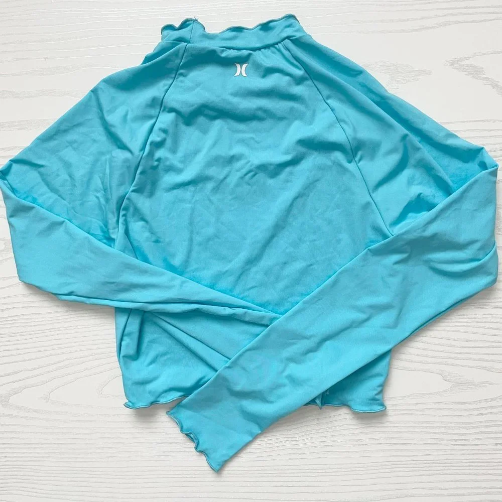 LoveShackFancy x Hurley Womens Rash Guard Small Blue Rhinestone Crop Long Sleeve - Picture 4 of 6
